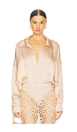 Norma Kamali - Oversized Boyfriend Shirt Bodysuit