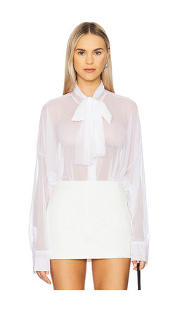 Norma Kamali - x REVOLVE Oversized Boyfriend Neck Shirt Bodysuit