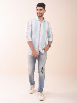 The Bleu Label - Mens Casual Cotton Full Sleeves Collar Neck Shirt Multi-Color