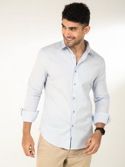 The Bleu Label - Mens Casual Linen Full Sleeves Collar Neck Shirt Blue