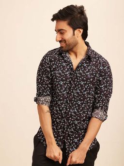 The Bleu Label - Mens Casual Full Sleeves Collar Neck Shirt Black