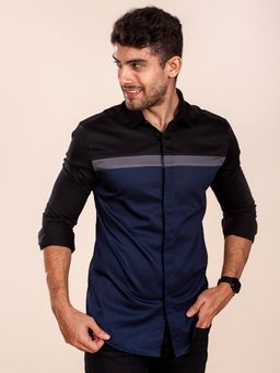 The Bleu Label - Mens Casual Full Sleeves Collar Neck Shirt Black