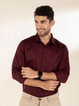 The Bleu Label - Mens Casual Full Sleeves Collar Neck Shirt Wine