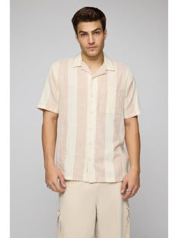 FREAKINS - Sandy Stripes Mens Short Sleeve Shirt Beige