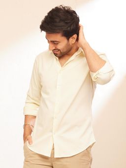 The Bleu Label - Mens Casual Collar Neck Full Sleeves Shirt Yellow