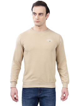 Cantabil - Men Beige Striped Winter Wear Sweatshirt