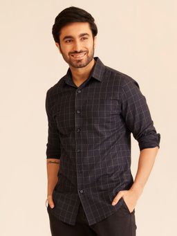 The Bleu Label - Mens Casual Full Sleeves Collar Neck Shirt Black