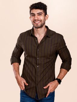 The Bleu Label - Mens Casual Full Sleeves Collar Neck Shirt Olive