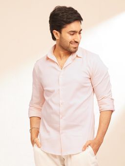 The Bleu Label - Mens Casual Collar Neck Full Sleeves Shirt Peach