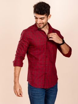 The Bleu Label - Mens Casual Full Sleeves Collar Neck Shirt Red