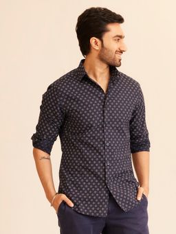 The Bleu Label - Mens Casual Full Sleeves Collar Neck Shirt Navy Blue