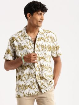 SHOWOFF - Mens Short Sleeves Abstract White Shirt