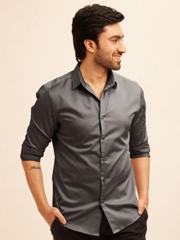 The Bleu Label - Mens Casual Collar Neck Full Sleeves Shirt Grey