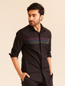 The Bleu Label - Mens Casual Full Sleeves Collar Neck Shirt Black