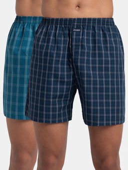 Jockey - 1222 Men Checkered Boxer Shorts - Navy Blue & Seaport Teal (Pack of 2)