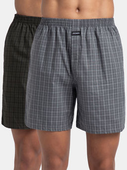 Jockey - 1223 Men Checkered Boxer Shorts - Grey & Deep Olive (Pack of 2)