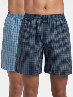 Jockey - 1223 Men Cotton Woven Checkered Boxer Shorts - Navy & Blue Shadow (Pack of 2)