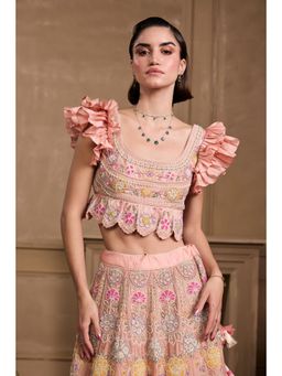CHANDRIMA - Soft Pink Contrast Ruffled Stitched Blouse