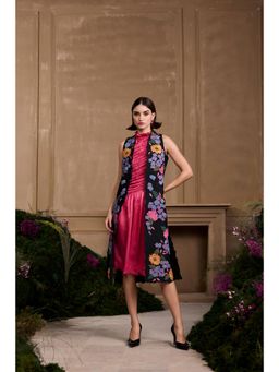 CHANDRIMA - Black Hydrangea Applique and Quilted Long Jacket