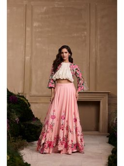 CHANDRIMA - Rose Pink Cutwork Layered Embroidered Lehenga Skirt