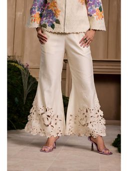 CHANDRIMA - Ivory Floral Cutwork Bell Bottom Style Palazzo