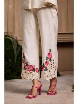 CHANDRIMA - Ivory Rose Embroidered Pant