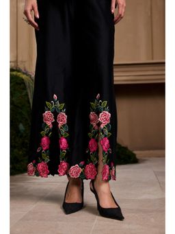 CHANDRIMA - Black Rose Slit Bell Bottom Style Pant