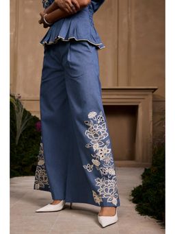 CHANDRIMA - Blue Contrast Cutwork Flared Palazzo
