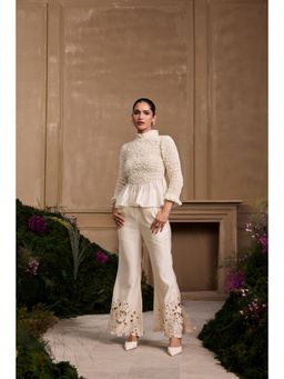 CHANDRIMA - Ivory Pattern Smocked Top