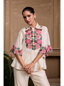 CHANDRIMA - Ivory Rose Embroidered Shirt