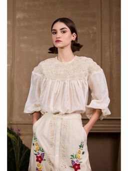 CHANDRIMA - Ivory 3D Rose Applique Top