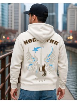 Bewakoof - Men Rock Star Graphic Printed Oversized Beige Hoodie