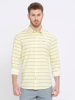 BASICS - Slim Fit Wax Yellow Cotton Twill Weft Stripes Shirt