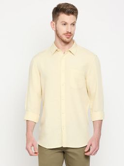 BASICS - Slim Fit Raffia Yellow Viscose Linen Shirt