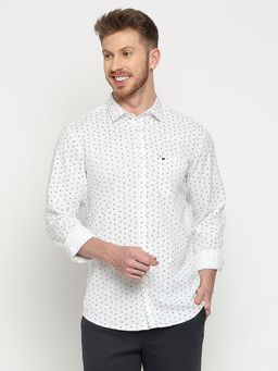 BASICS - Slim Fit Celestial White Cotton Twill Printed Shirt