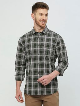 BASICS - Slim Fit Rifle Black Cotton Checks Shirt