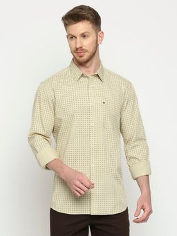 BASICS - Slim Fit Linden Green Cotton Poplin Printed Shirt