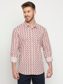 BASICS - Slim Fit Paradise Pink Cotton Digital Printed Shirt