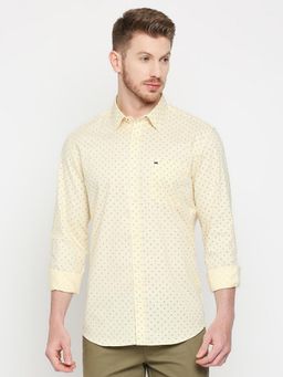 BASICS - Slim Fit Sunlight Yellow Cotton Oxford Printed Shirt