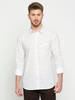 BASICS - Slim Fit Dachshund White Cotton Poplin Printed Shirt
