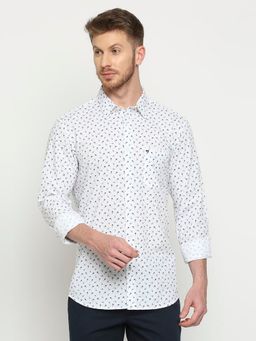 BASICS - Slim Fit Stargazer White Cotton Poplin Printed Shirt
