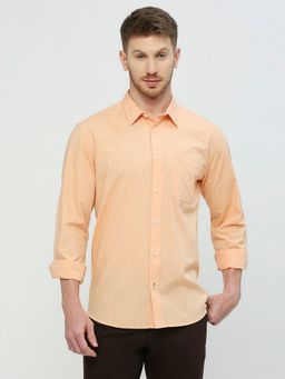 BASICS - Slim Fit Apricot Orange Cotton Polyester Viscose Shirt