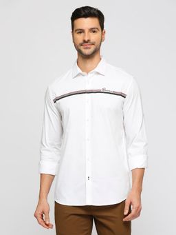 BASICS - Slim Fit Cloud White Cotton Oxford Stripes Shirt