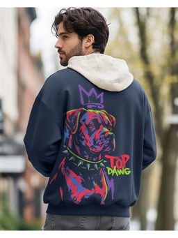 Bewakoof - Men Dawg Graphic Printed Oversized Navy Blue Hoodie