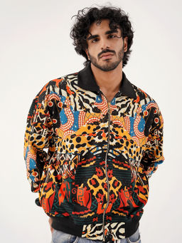 CLAZZEY - Black Savanna Graphic Printed Fur-Lined Zip-Up Jacket