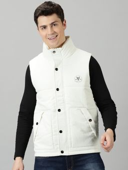 BLACK BUCK - Men White Sleeveless Puffer Jacket