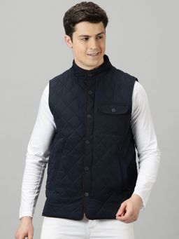 BLACK BUCK - Men Navy Blue Sleeveless Quilted Jacket