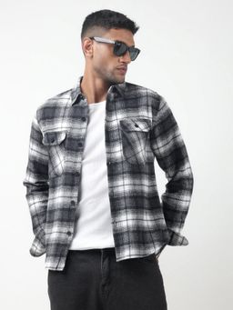 SHOWOFF - Men Checked Black Plaid Chest Pockets Shacket