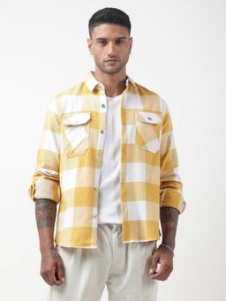 SHOWOFF - Men Checked Yellow Regular Fit Chest Pockets Shacket
