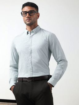 SHOWOFFFF - Men Pinstripe Slim Fit Button Down Green Shirt